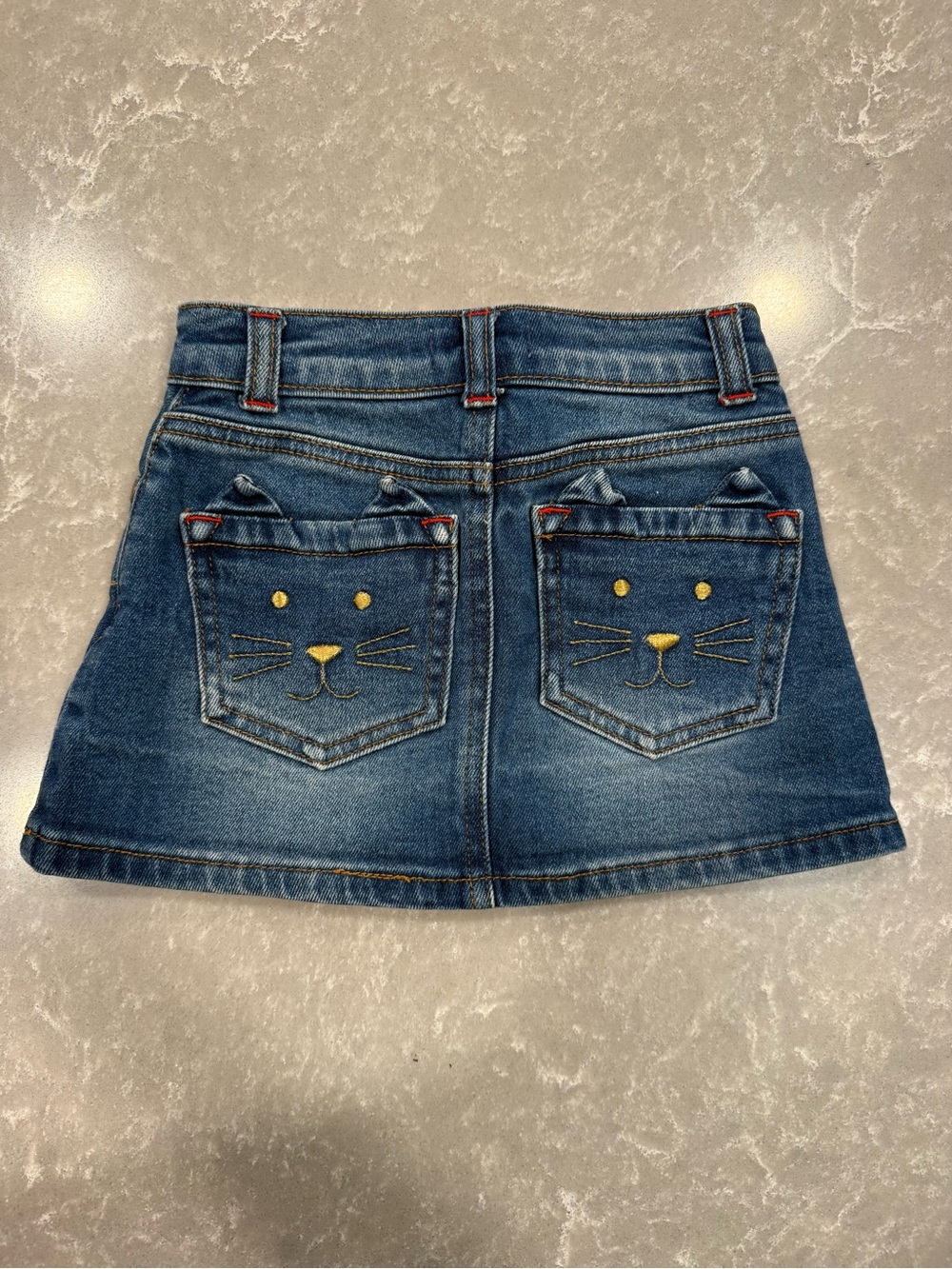 Mini Boden Cat Pocket Denim Skirt Girls 3–4Y 104cm Embroidered Kitty EUC